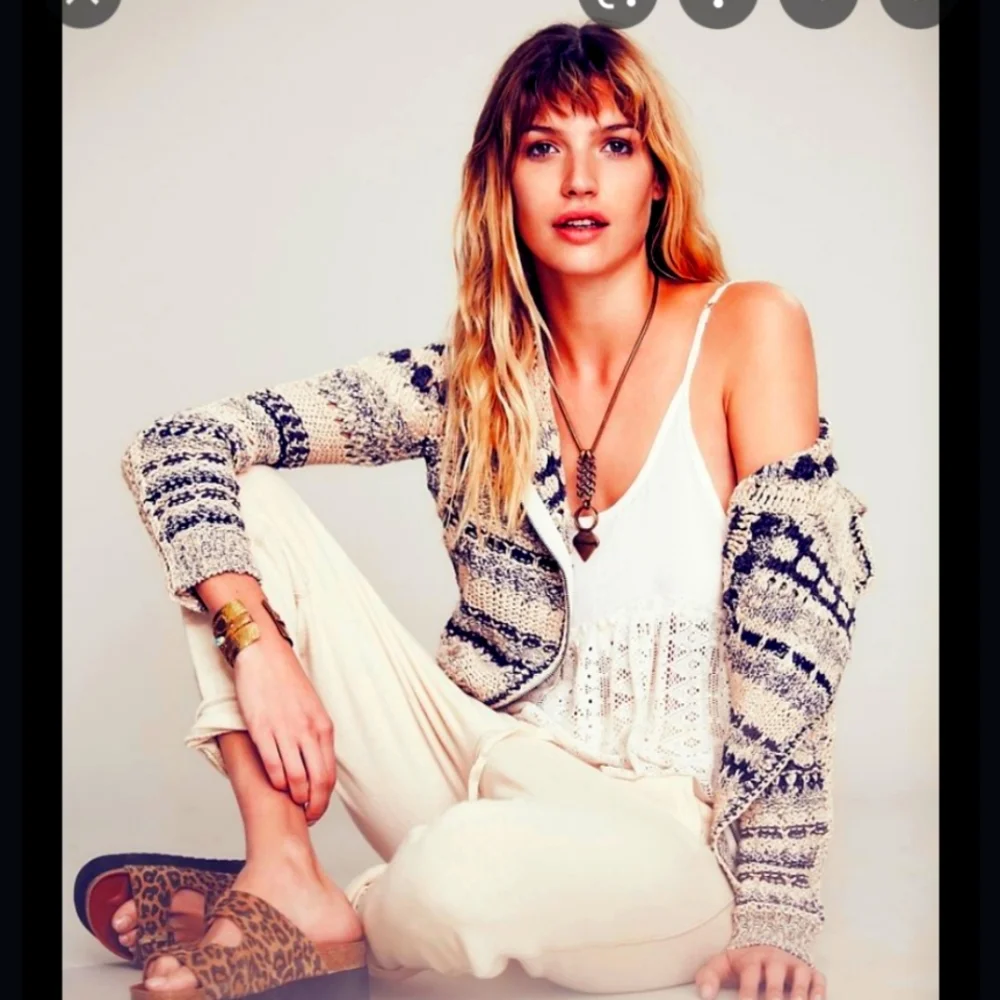 * RARE FIND* Free People Crochet Moto Jacket in Midnight Combo (white). … - Picture 3 of 10